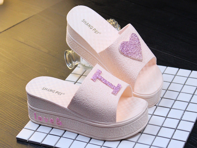 Women's Cute Peach Heart Thick Soft Sole Slippers