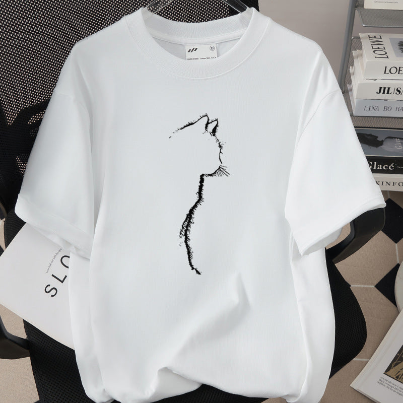 Creative And Fun Side-profile Cat Design T-shirt For Your Adorable Pet