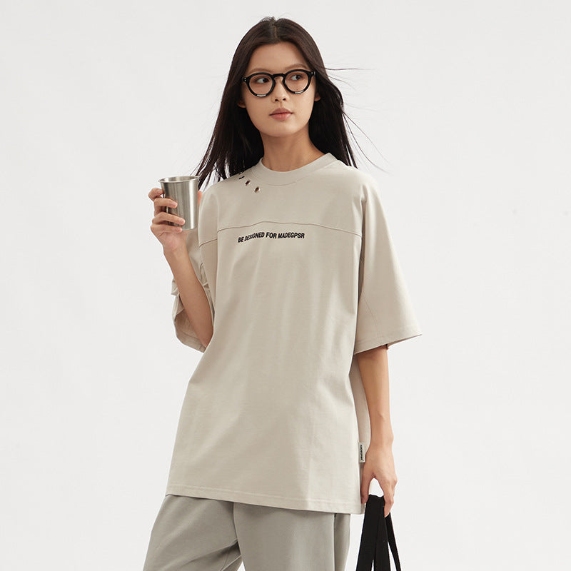 Heavy American Retro Small Neckline Ins Short Sleeve