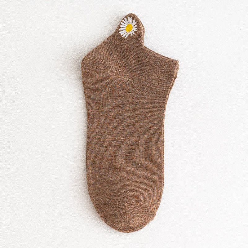 Solid Color Embroidery Simple All-match Korean Fashion Short Tube Cotton Socks
