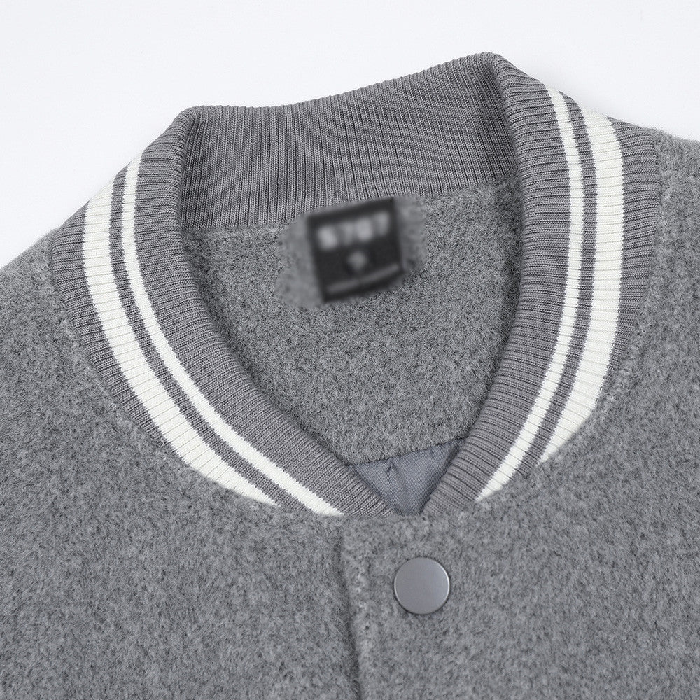 Spring And Autumn Color Stitching Stand-collar Badge Embroidered Casual Coat