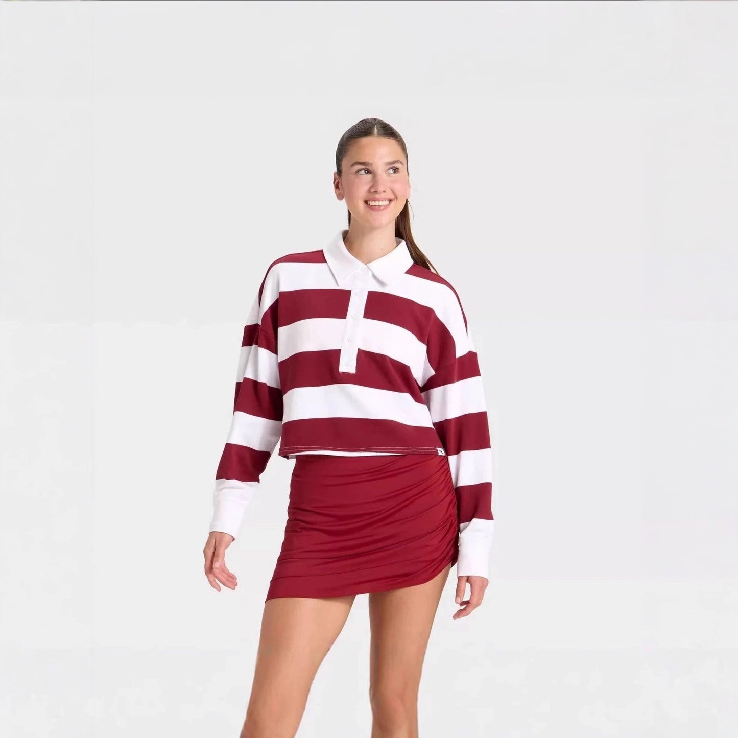 Korean-style Loose And Lazy Short Striped Women's Long-sleeved Top