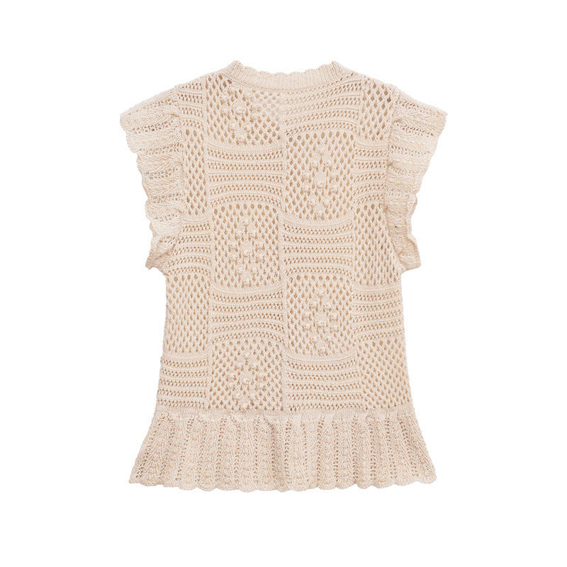 Women's Fashion Laminated Decoration Jacquard Mesh Knitted Top