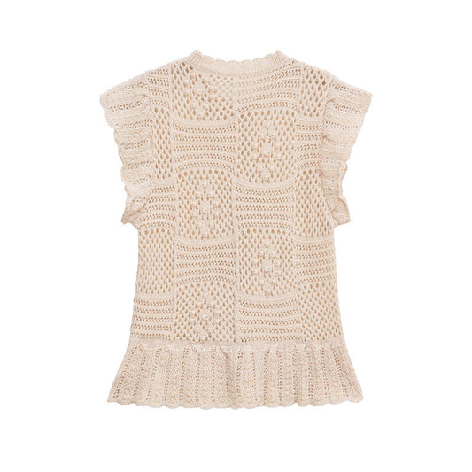 Women's Fashion Laminated Decoration Jacquard Mesh Knitted Top