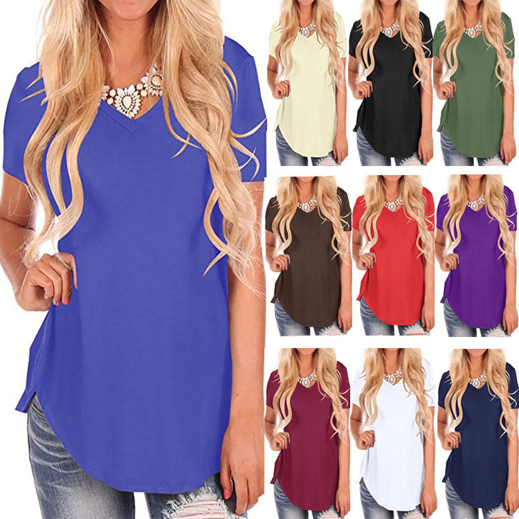 V-Neck Short Sleeve Tuxedo Loose T-Shirt