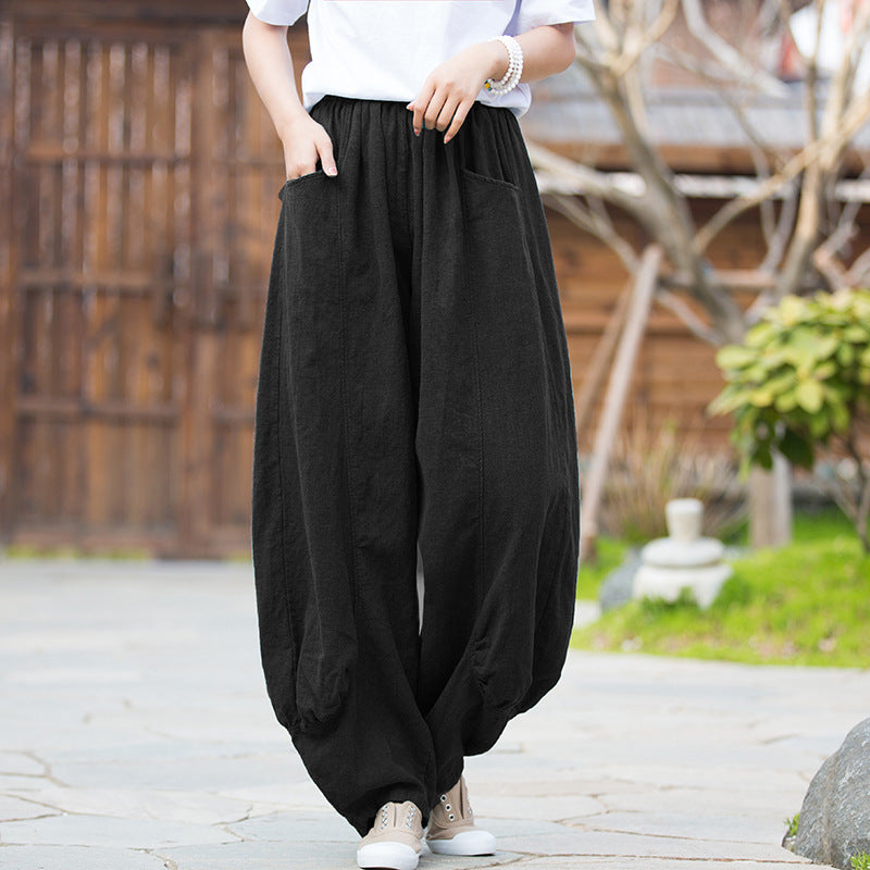 Ramie Stone Washed Soft All-matching Trousers Women