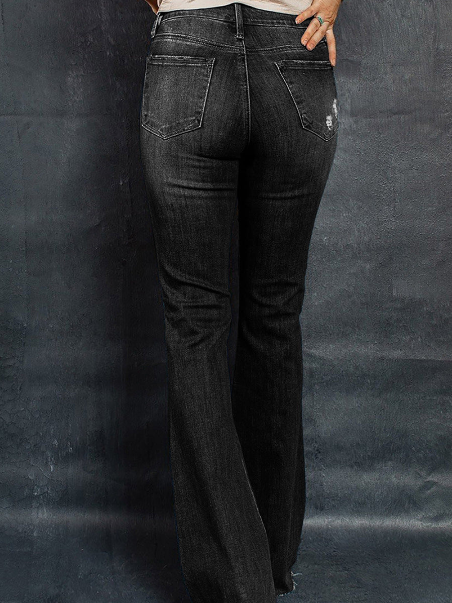 Dame Højtaljede Slim Jeans Vaskede Og Frayed Vide Ben Bukser