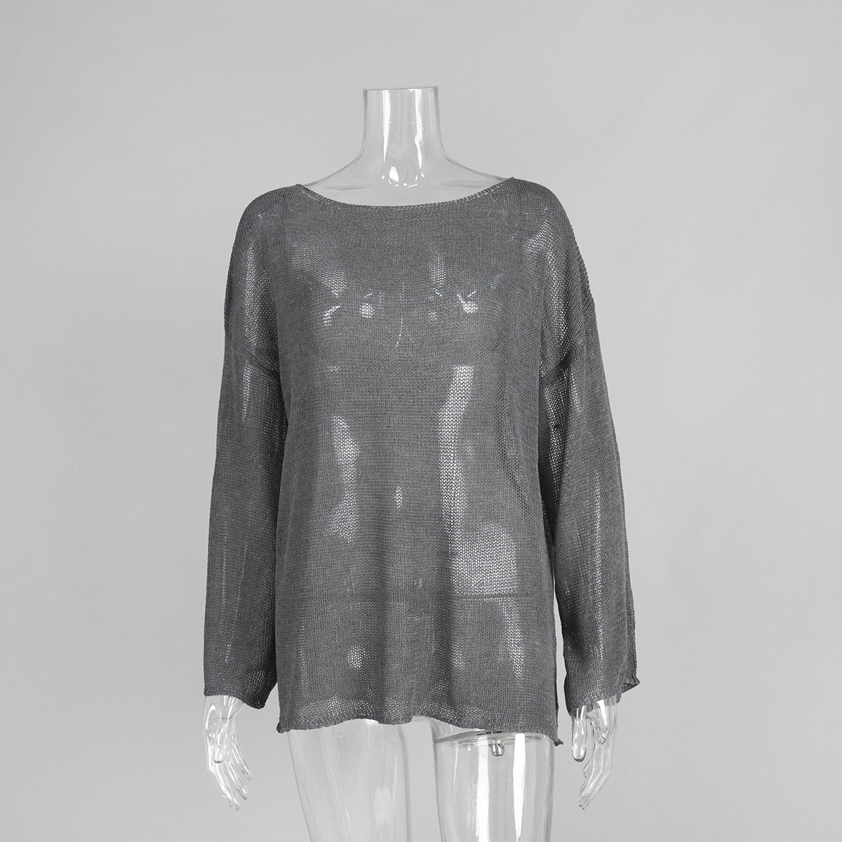 Women's Simple Solid Color Knitted Hollow-out Long-sleeved Sweater