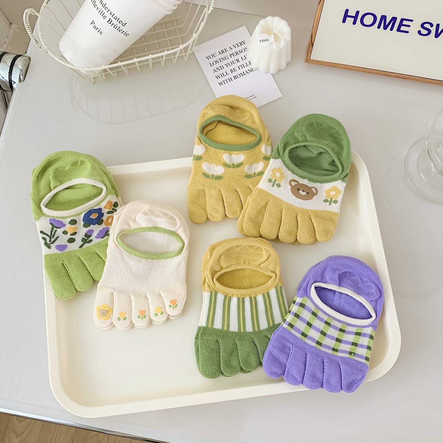 New Cute Cartoon Non-slip Breathable Five-toed Socks
