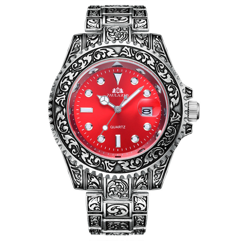 Quartz Carved Water Ghost Calendar Luminous Men's Watch