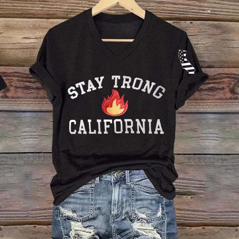 T-shirt til kvinder med V-hals i polyester