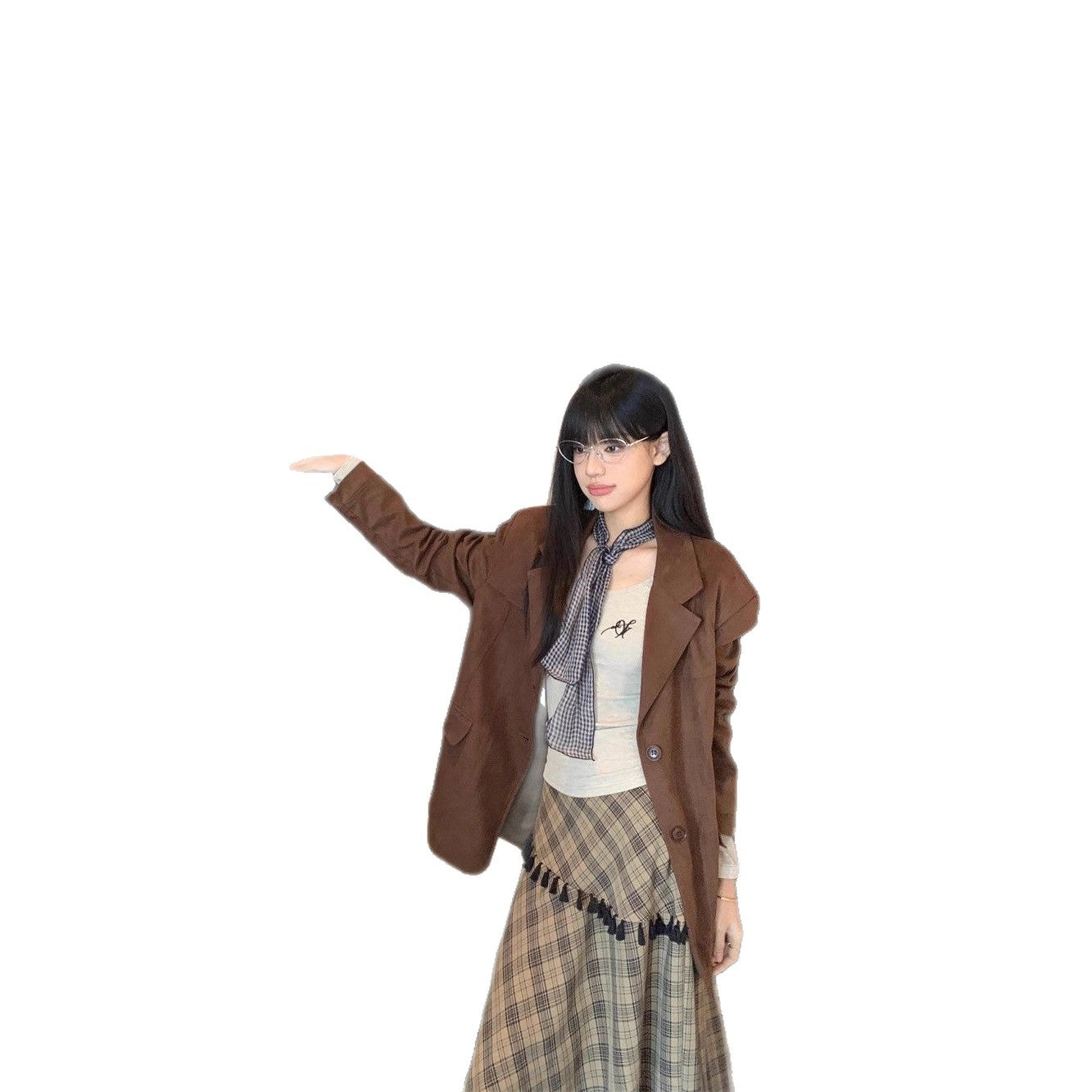 Women's Retro Suit Jacket With A Grid Half Skirt