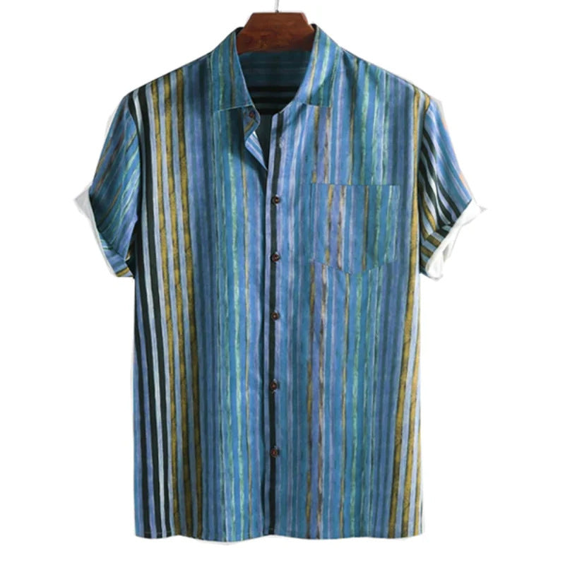 Men's Striped Fashionable Loose Short-Sleeve Shirt