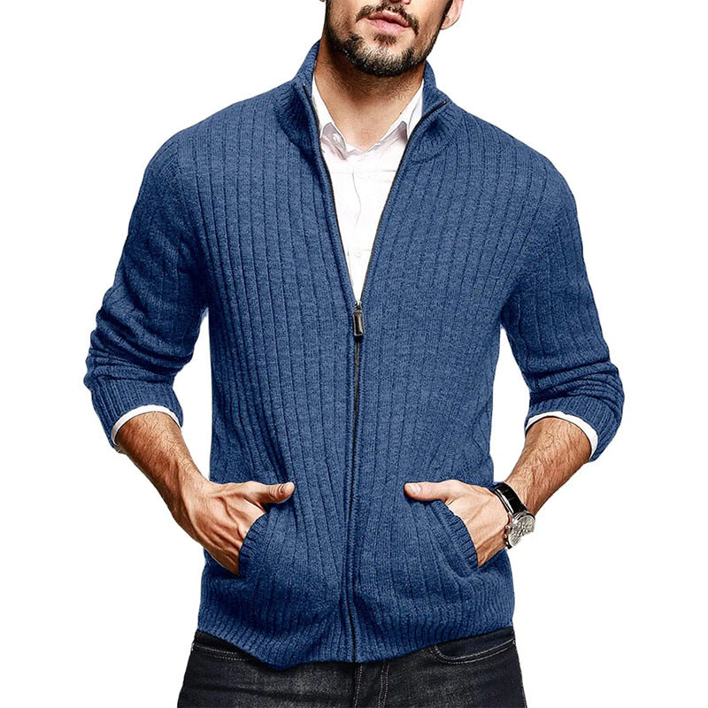 Men's Solid Color Half Turtleneck Long Sleeve Zipper Slim Sweater