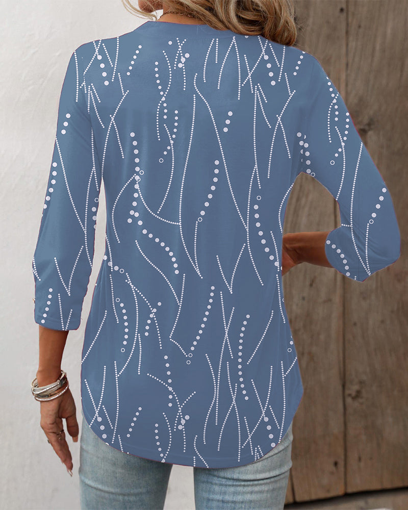 Kvinder afslappet knap geometrisk printet langærmet T-shirt