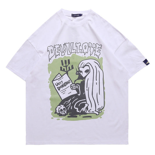 Newspaper Printing Short-sleeved T-shirt Personality Tide Brand Loose