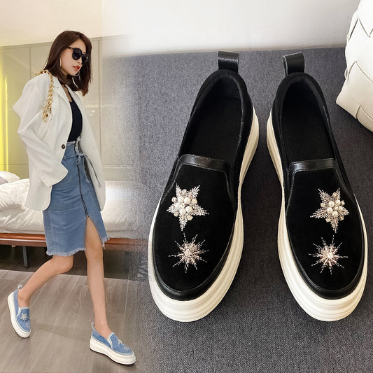 Women's Genuine Leather One-foot Platform Platform Shoes