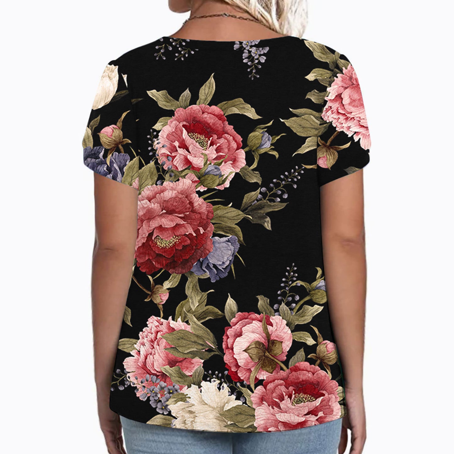 Women's V-neck Printed Short Sleeved Top