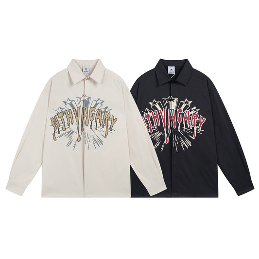 Hip Hop American Letter Print Long Sleeve Shirt