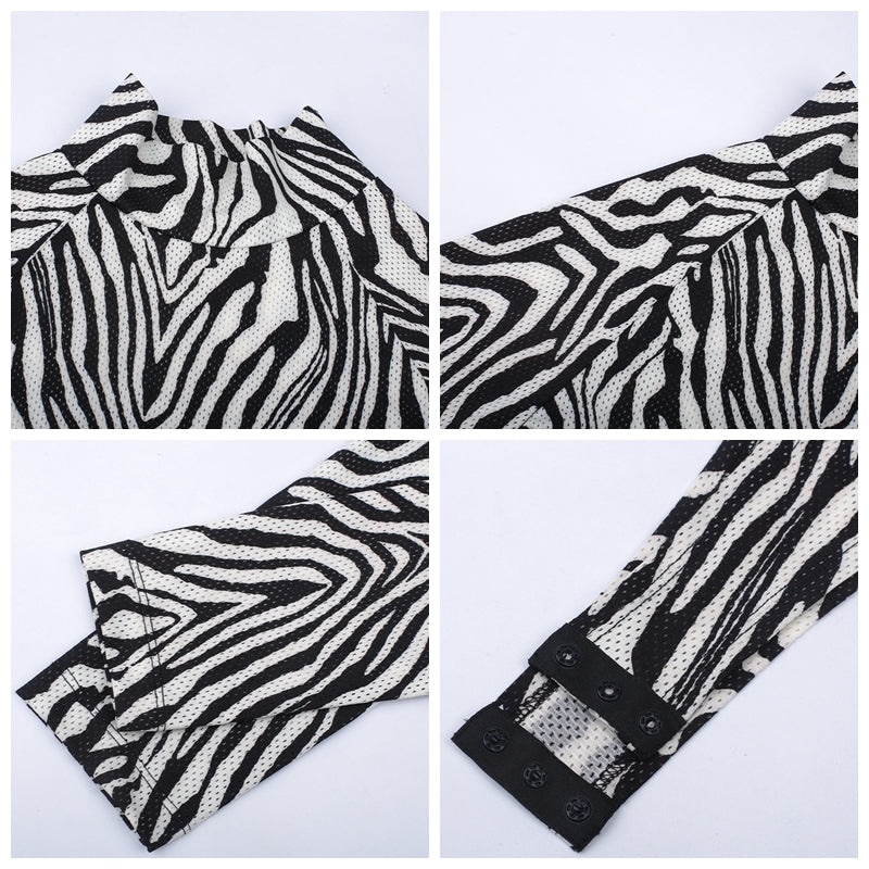Women's Zebra Pattern Hollow Half High Neck Bodysuit