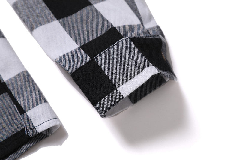 Long-sleeved Pocket Checked Shirt With A Lapel For Young Men In Autumn And