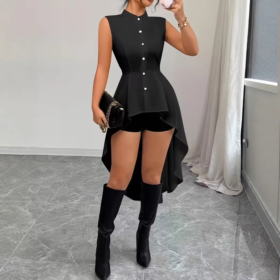 Irregular Hemline Long Shirt With A High-low Design