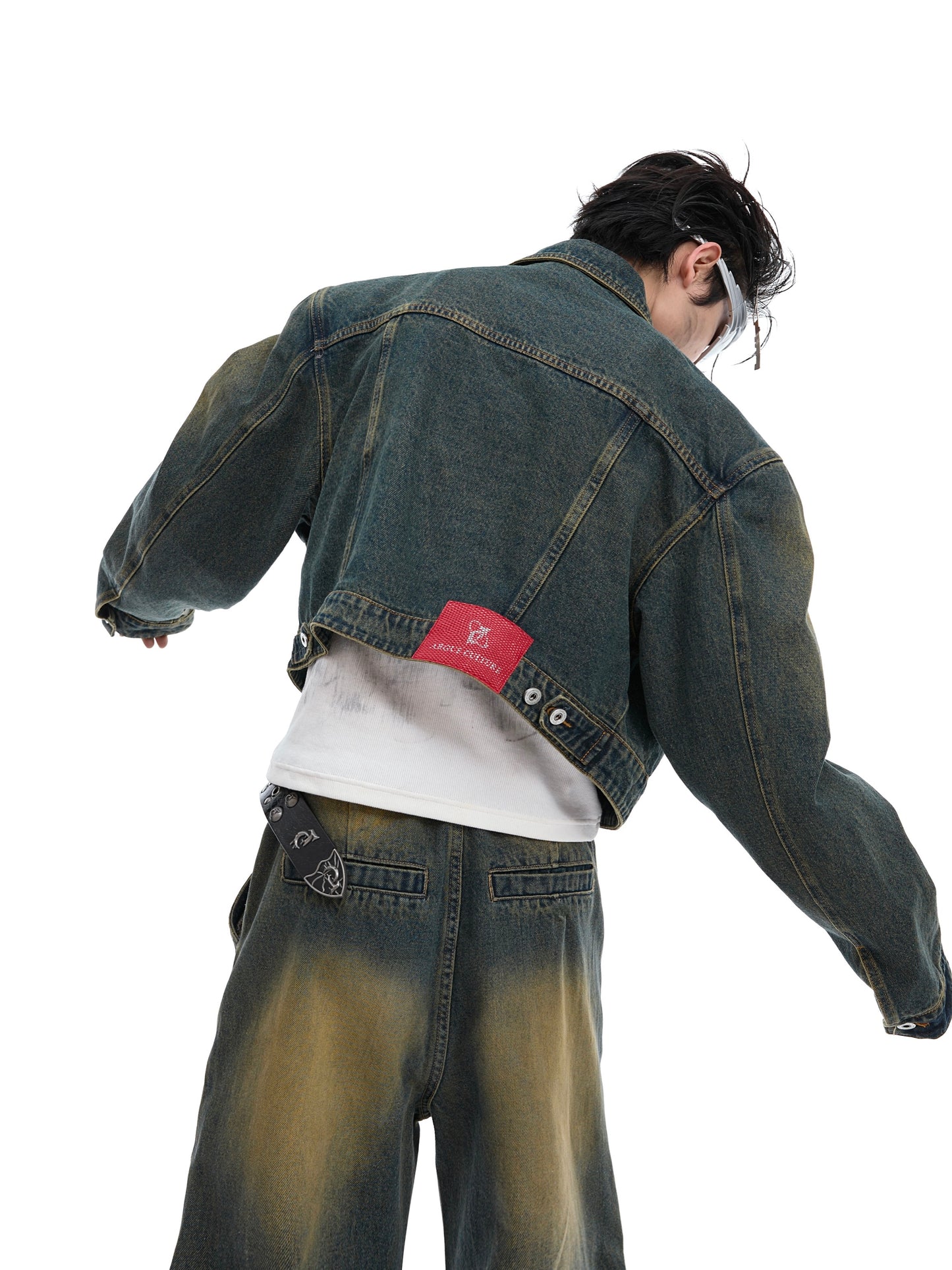 Distressed Gradient Short Denim Coat