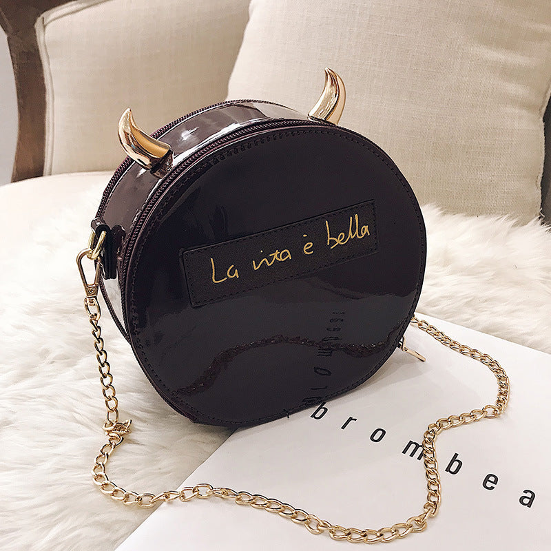 Personalized Corner Patent Leather Shoulder Bag Little Devil Bag Chain Crossbody Bag
