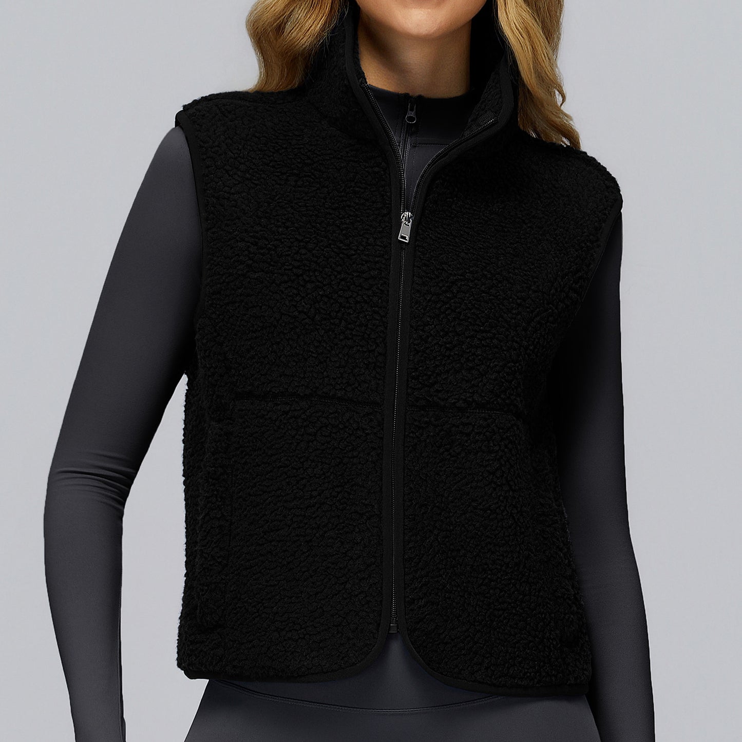 Autumn And Winter Velvet Stand Collar Sports Vest Sleeveless