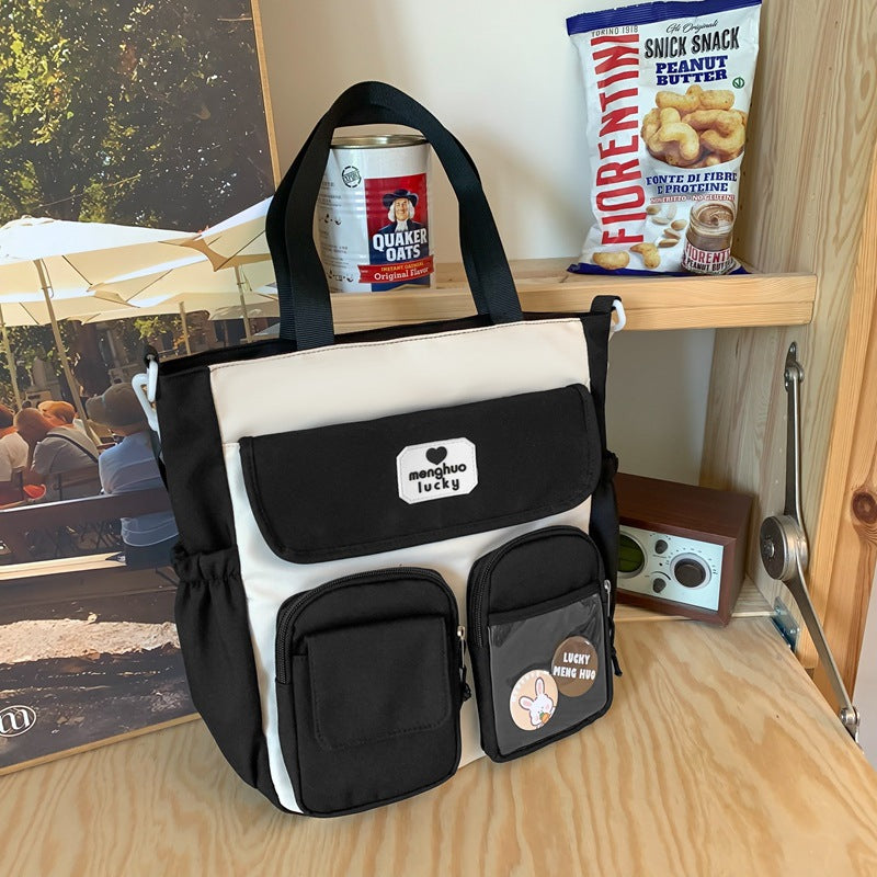 Retro Color Blocking Large Capacity Shoulder Bag For Soft Girls