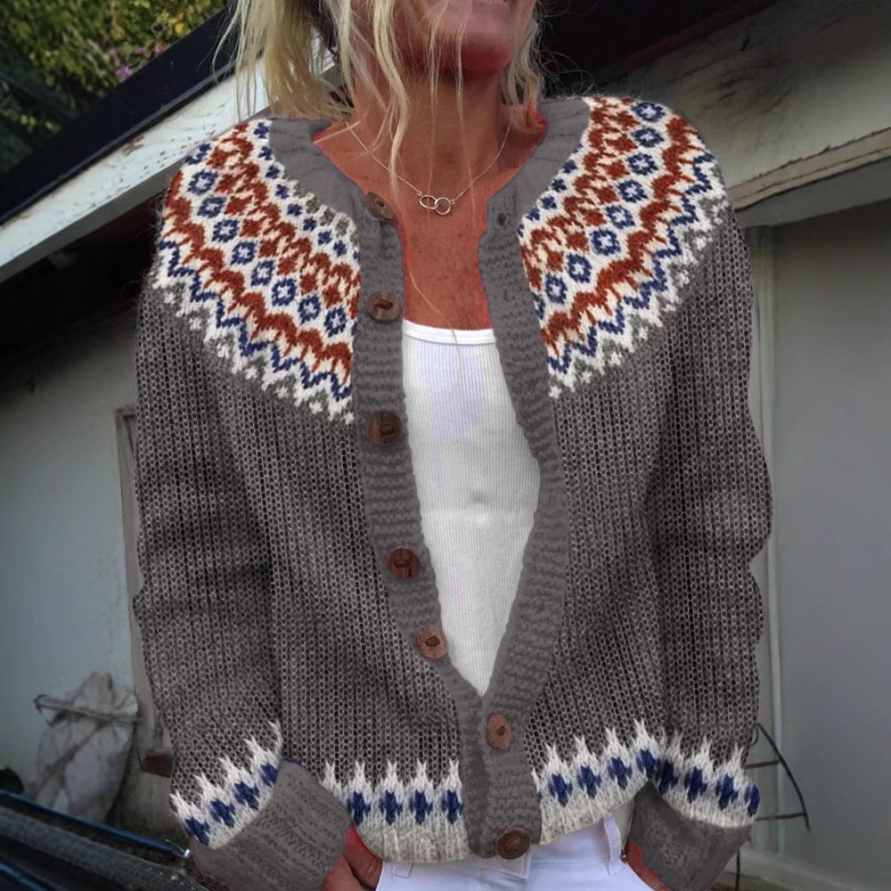 Women's Versatile Loose Printed Texture Cardigan Coat