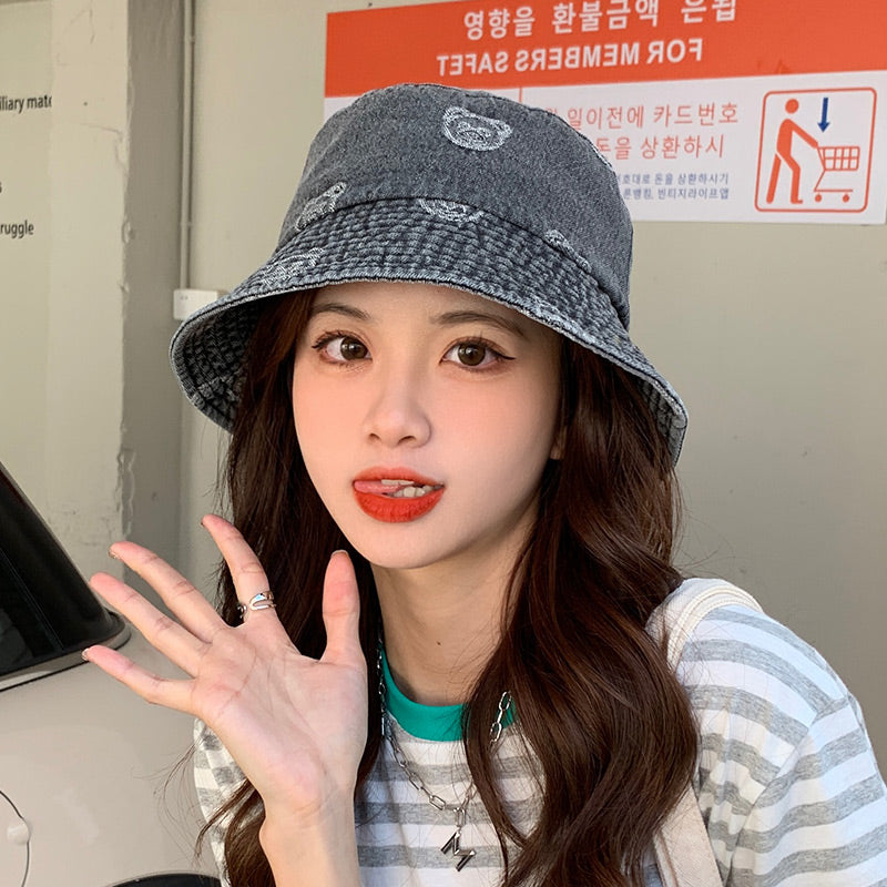 Denim Fisherman Hat Spring Bear Fashion Student Korean Style Sunshade