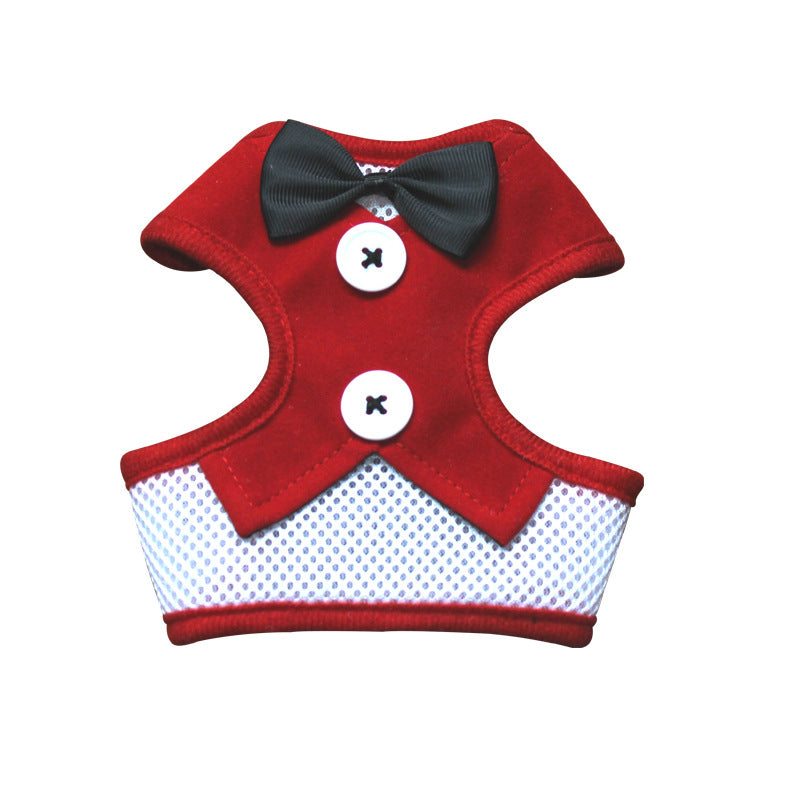 Small Dog Teddy Vest-style Bow Evening Dress With Chest Strap