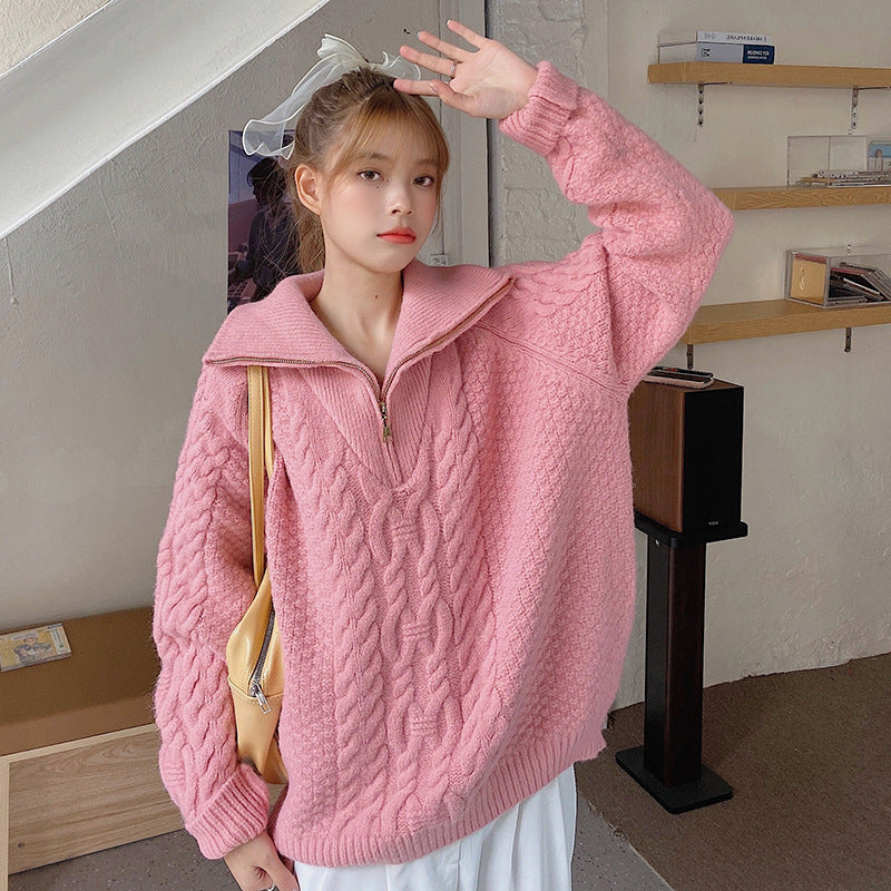 Women's Sweet Loose Turtleneck Half Zip Sweater