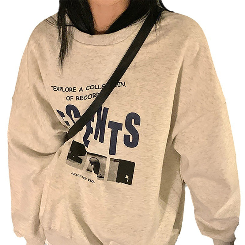 Fleeceforet løstsiddende afslappet pullover dame efterår/vinter frakke vintage rund hals