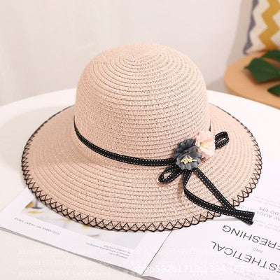 Flower Woven Sun Hat Two Flowers Parent-child Beach Sun Protection