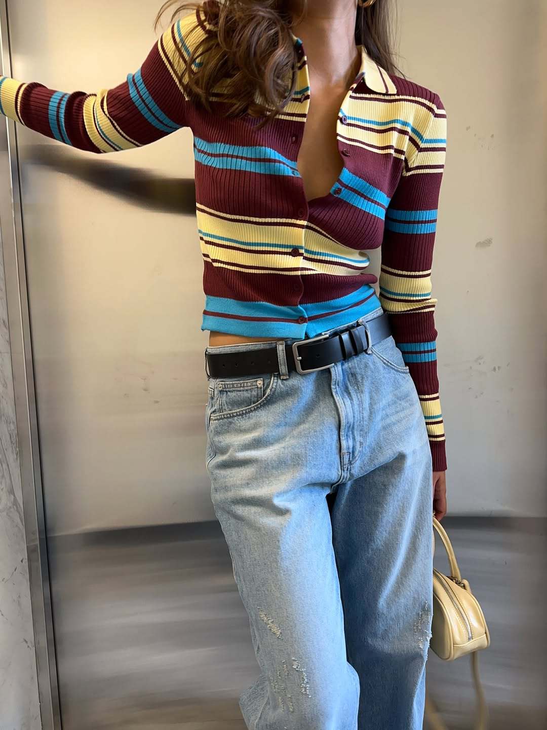 Retro-collar Slimming Versatile Striped Sweater