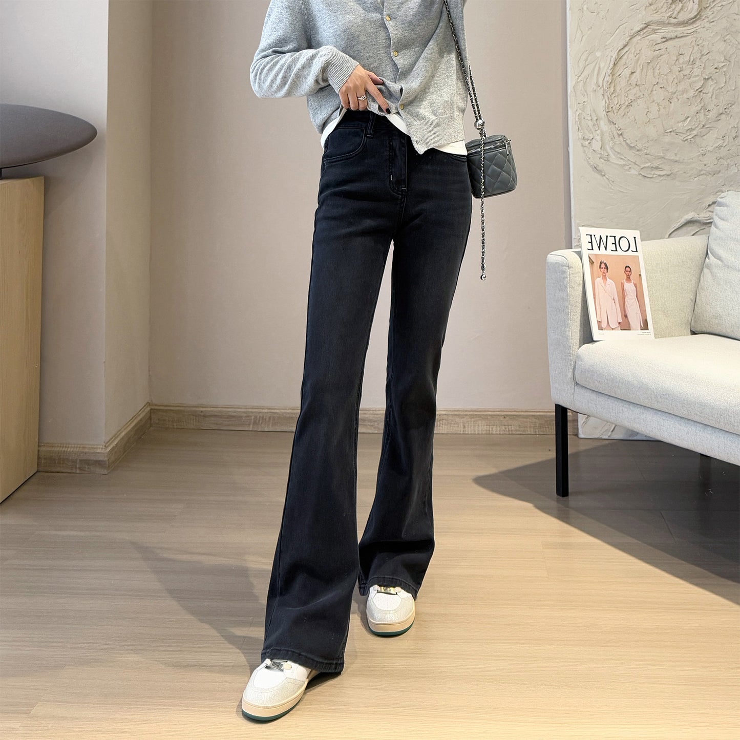 Goddess Long Legs Bootcut-bukser Høj Talje Slankende Slank Mikroelastiske Små Slids