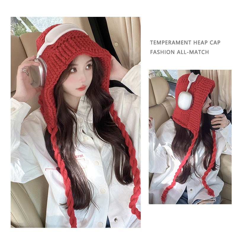 Knitted Wool Lace-up Earmuffs Hat