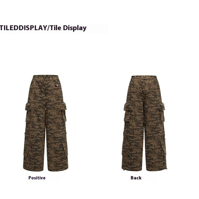 Camouflage Multi-bag Women's Wide-leg Pants Summer Detachable Cropped Pants