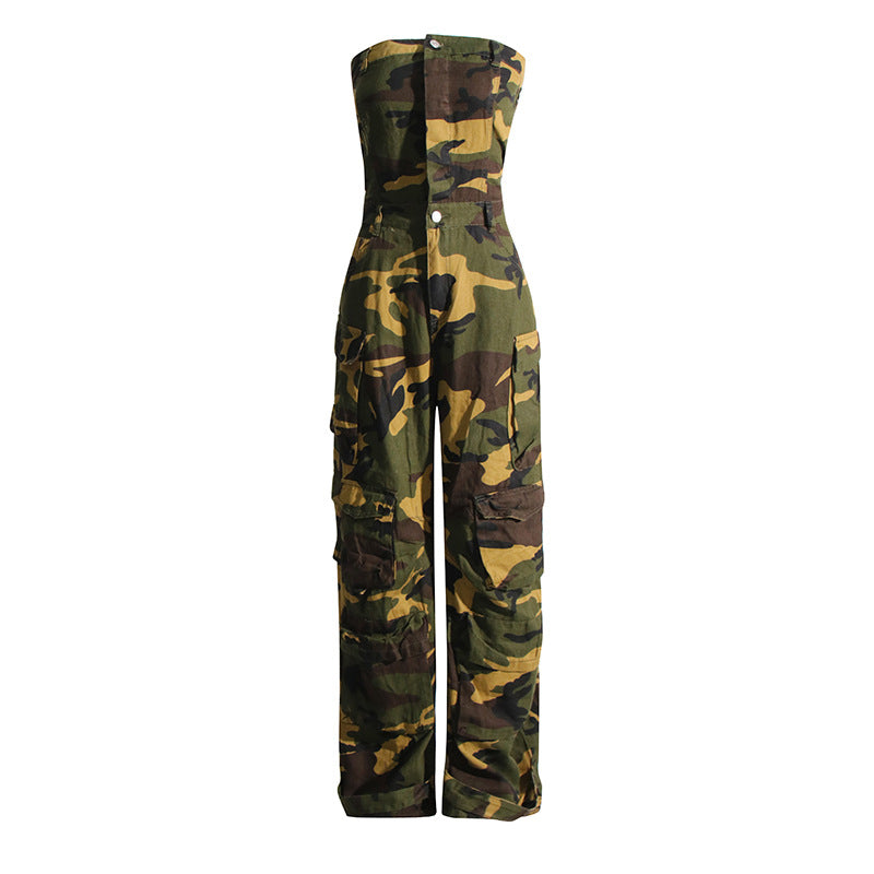 Fashion Spray Color Camouflage Tube Top One-piece Overalls European And American Hot Girl Jumpsuit