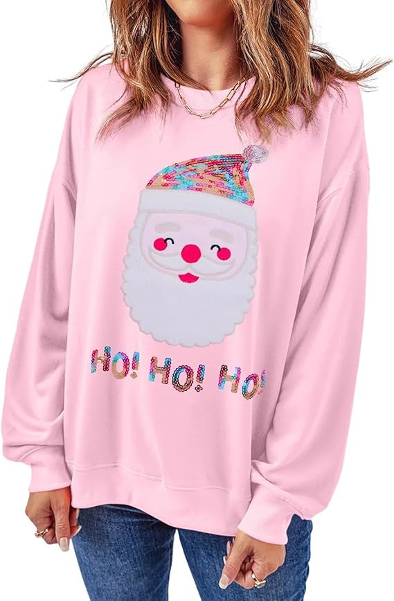 Santa Claus Sequins Festival Casual Long Sleeve Sweatshirt