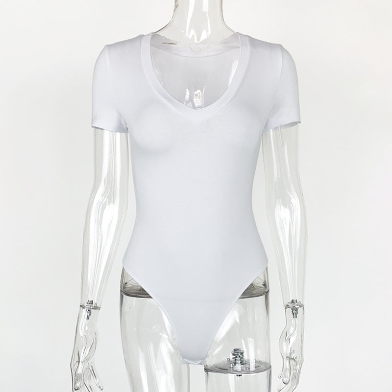 Women's Fashion Short-sleeved V-neck Tight-fitting Jumpsuit