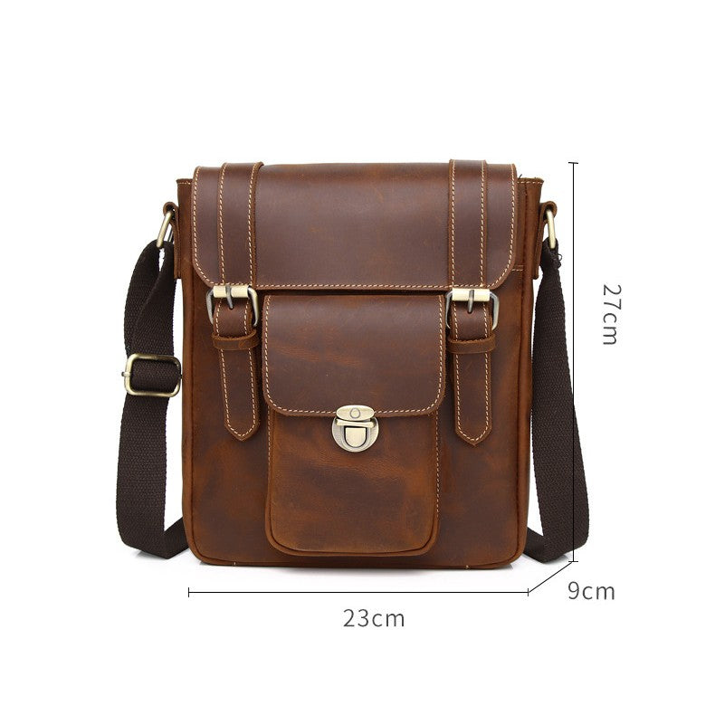 Crazy Horse Skin Men's Fashion One Shoulder Crossbody Bag
