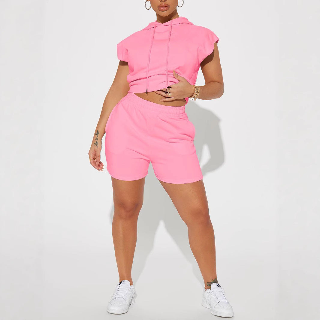 Solid-color Casual Two-piece Sporty Set With A Hooded Pocket