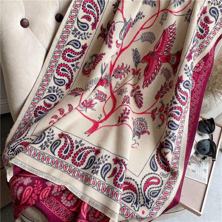 Cashmere-like Short Beard Flower Scarf Warm Versatile Jacquard