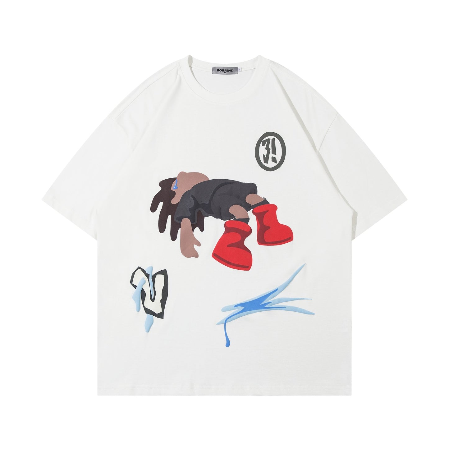 American Street Cotton Graffiti Style Printed Couple Round Neck Short Sleeve T-shirt