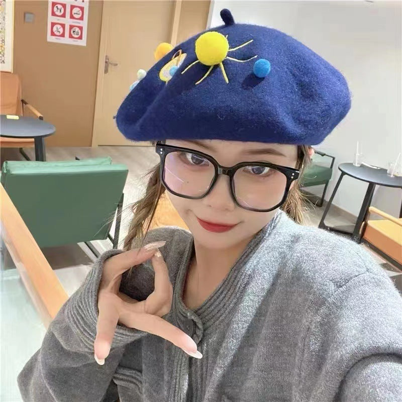 Sweet And Cute Planet Wool Blend Beret