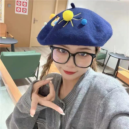 Sweet And Cute Planet Wool Blend Beret