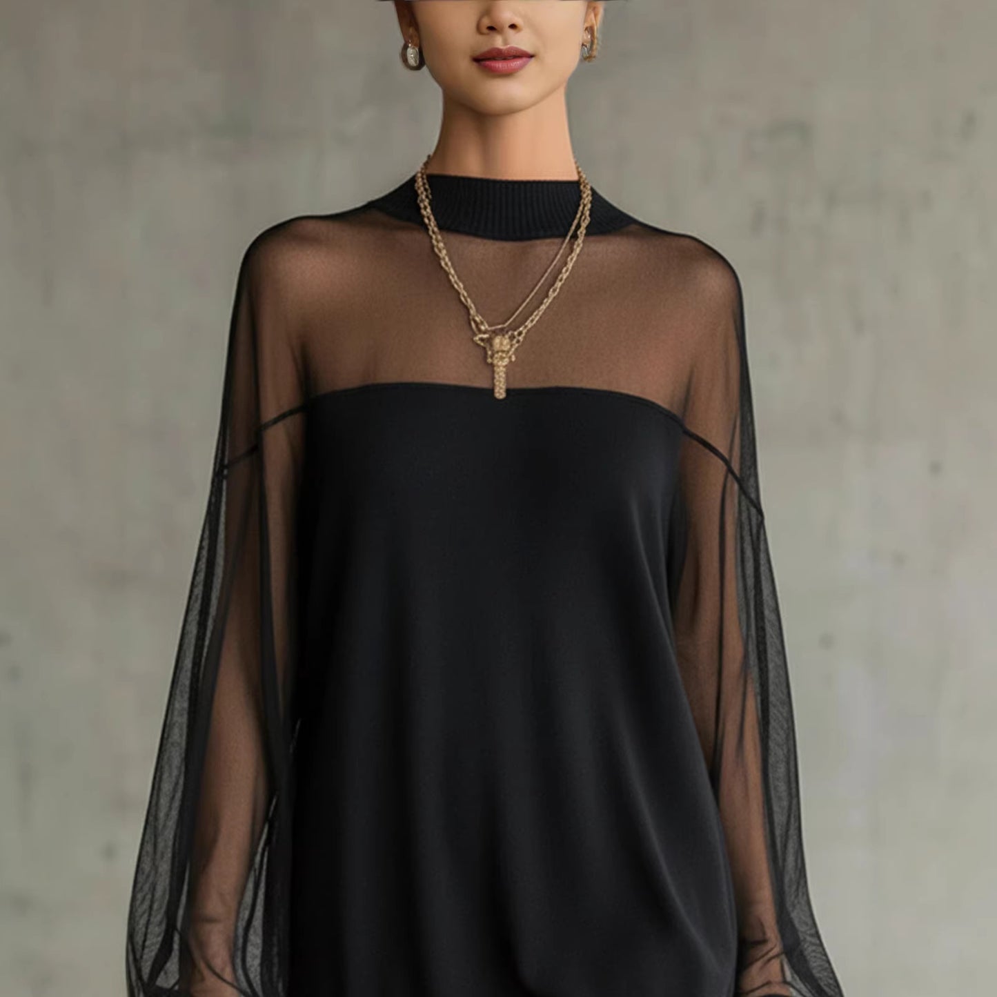 Womens European And American-style Springautumn Mesh Patchwork Mini Skirt O Neck Long Sleeve Pullover Party Dresses